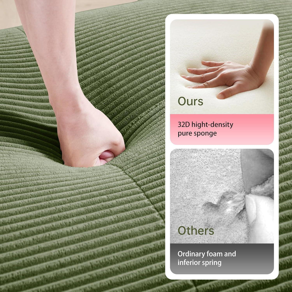 Modulares Cord Sofa 4-Sitzer mit Ottomane – Grün