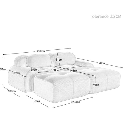 Modulares 2-Sitzer Cord Sofa mit Ottomane – Schwarz