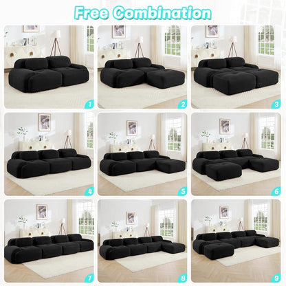Modulares 2-Sitzer Cord Sofa mit Ottomane – Schwarz