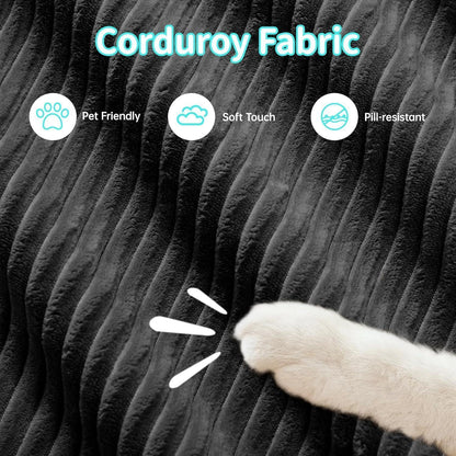 Modulares 2-Sitzer Cord Sofa mit Ottomane – Schwarz