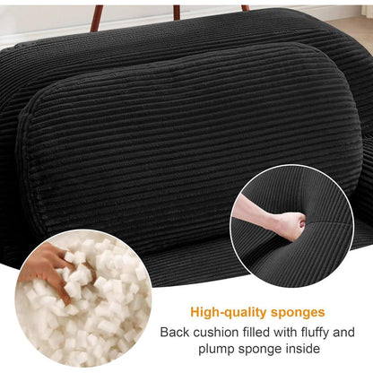 Modulares 2-Sitzer Cord Sofa mit Ottomane – Schwarz