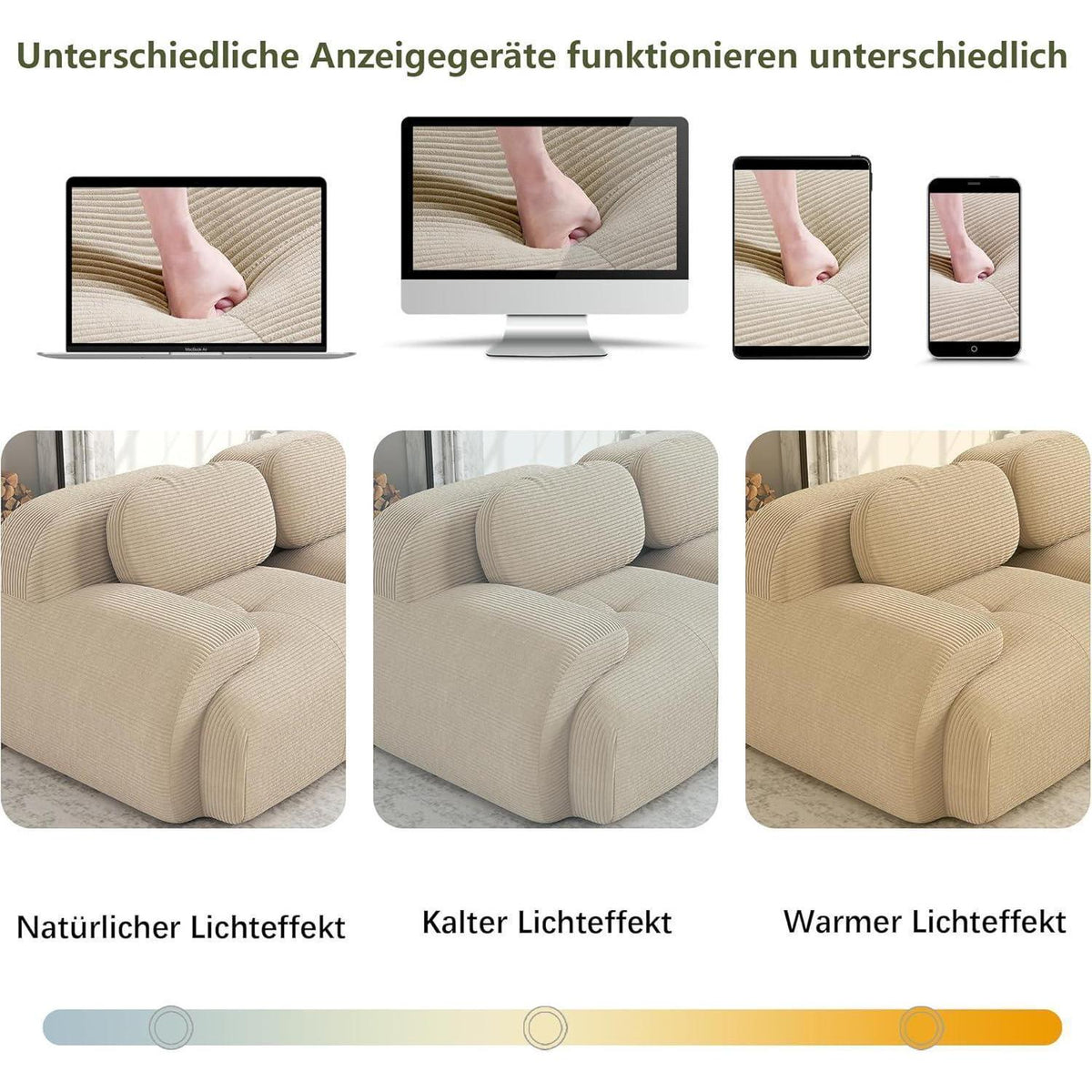 Modulares 3-Sitzer Cord Sofa mit Ottomane – Beige