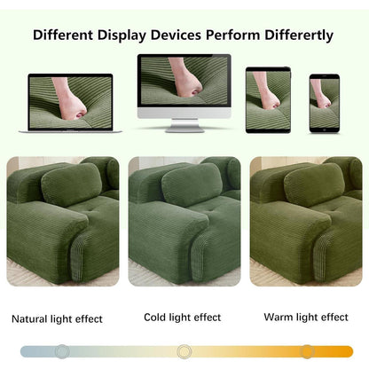Modulares Cord Sofa 4-Sitzer mit Ottomane – Grün