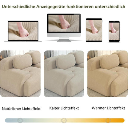 Modulares 2-Sitzer Cord Sofa mit Ottomane – Beige