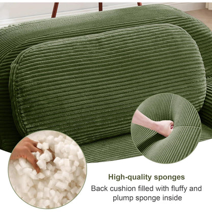 Modulares 2-Sitzer Cord Sofa mit Ottomane – Grün