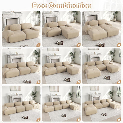 Modulares Cord Sofa 4-Sitzer mit Ottomane – Beige