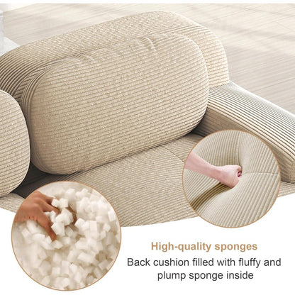 Modulares Cord Sofa 4-Sitzer mit Ottomane – Beige