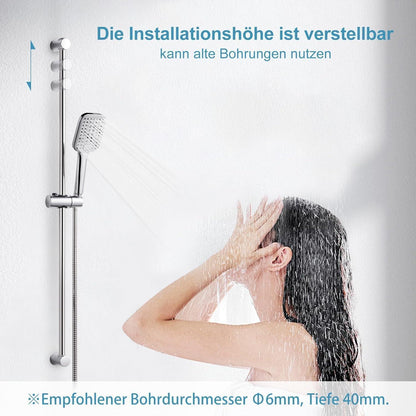 OFFO Duschset Chrom, 3 Strahlarten, 100cm Duschstange