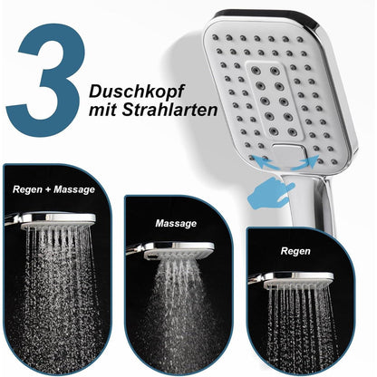 OFFO Duschset Chrom, 3 Strahlarten, 100cm Duschstange