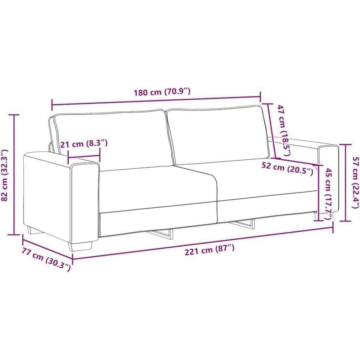Modernes Sofa mit extra tiefen Sitzen, Taupe 180 cm