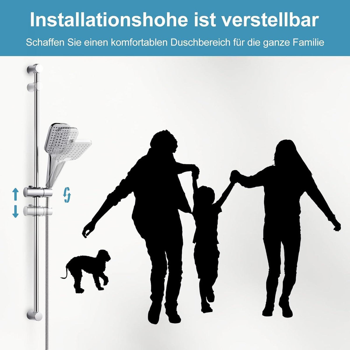 OFFO Duschset Chrom – 3 Strahlarten & Verstellbare Höhe