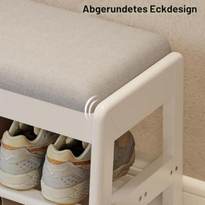 Schuhbank mit Kissen & Stauraum – Holzbank für Flur & Eingang (Weiß)