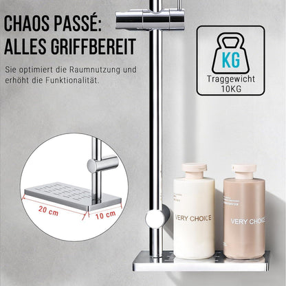 Verstellbare Duschstange 70cm Chrom mit Ablage & höhenverstellbarem Gleiter
