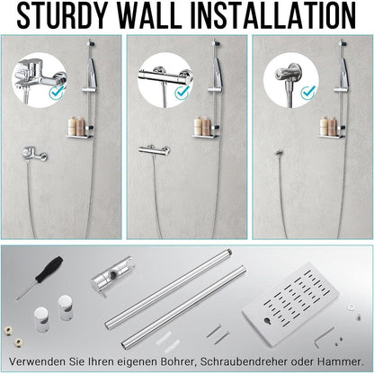 Verstellbare Duschstange 70cm Chrom mit Ablage & höhenverstellbarem Gleiter