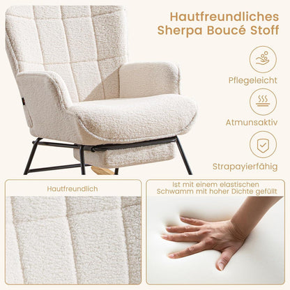 Schaukelstuhl mit Fußstütze – Bequemer Relaxsessel Elfenbeinweiß