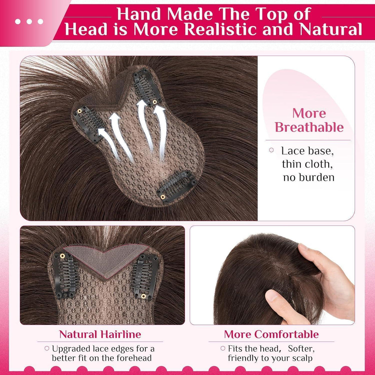 Clip-in Pony Echthaar #02 Dunkelbraun – Haar Topper für Dünnes Haar