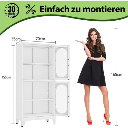 Metallküche Speisekammer Schrank mit Acrylglas & Regalen (Weiß)