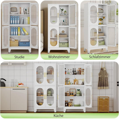 Metallküche Speisekammer Schrank mit Acrylglas & Regalen (Weiß)