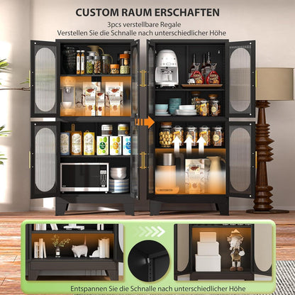 Metallküche Speisekammer Schrank mit Acrylglas & Regalen (Schwarz)