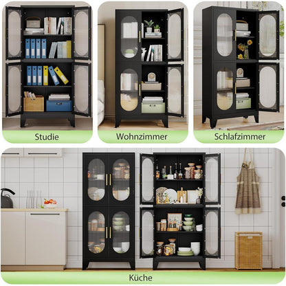 Metallküche Speisekammer Schrank mit Acrylglas & Regalen (Schwarz)