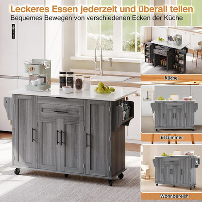 Beweglicher Küchenwagen mit Klappplatte & Schubladen Grau