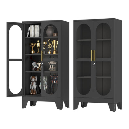 Schließbarer Vitrinen-Schrank 155cm – Glastür & 3 Regale