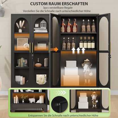 Schließbarer Vitrinen-Schrank 155cm – Glastür & 3 Regale