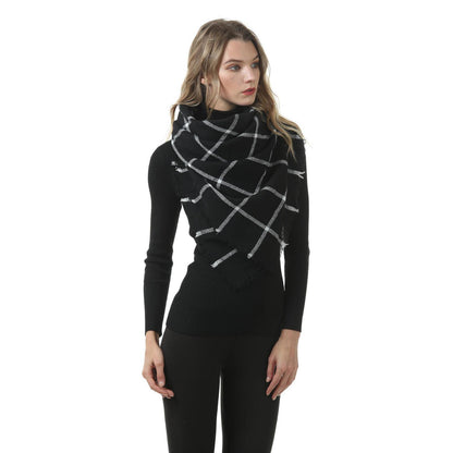 Damen Schal Imitation Kaschmir Kariert 140x140cm Schwarz