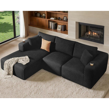 Modulares Cord Sofa mit Memory-Schaum & Getränkehalter – Ausziehbar