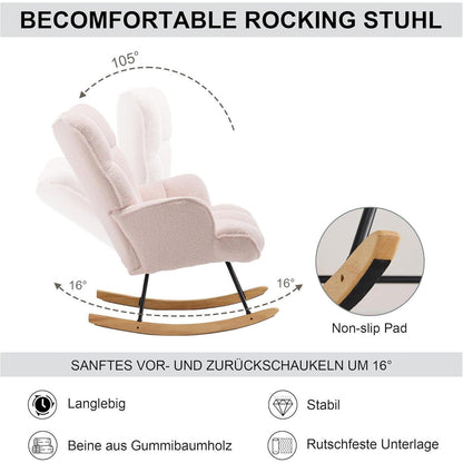 Rosa Schaukelstuhl mit Armlehnen – Bequemer Stillstuhl für Wohnzimmer