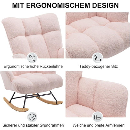 Rosa Schaukelstuhl mit Armlehnen – Bequemer Stillstuhl für Wohnzimmer