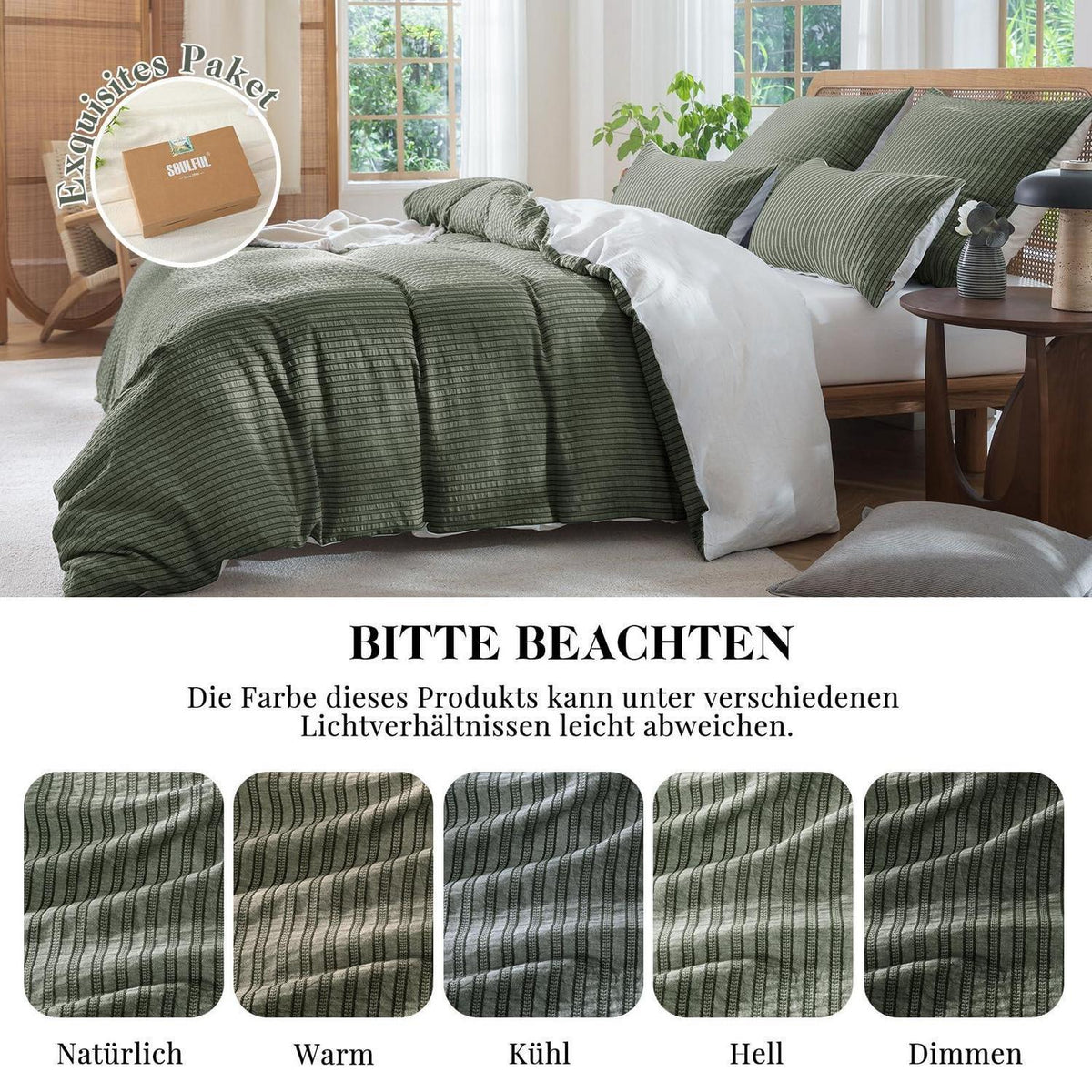 Bettwäsche-Set 135x200 Baumwolle Olivgrün 4tlg.