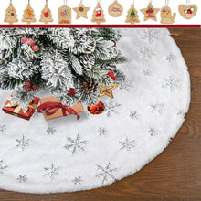 Weihnachtsbaumdecke Weiß Kunstfell 120 cm mit Schneeflocken & 50 Anhängern