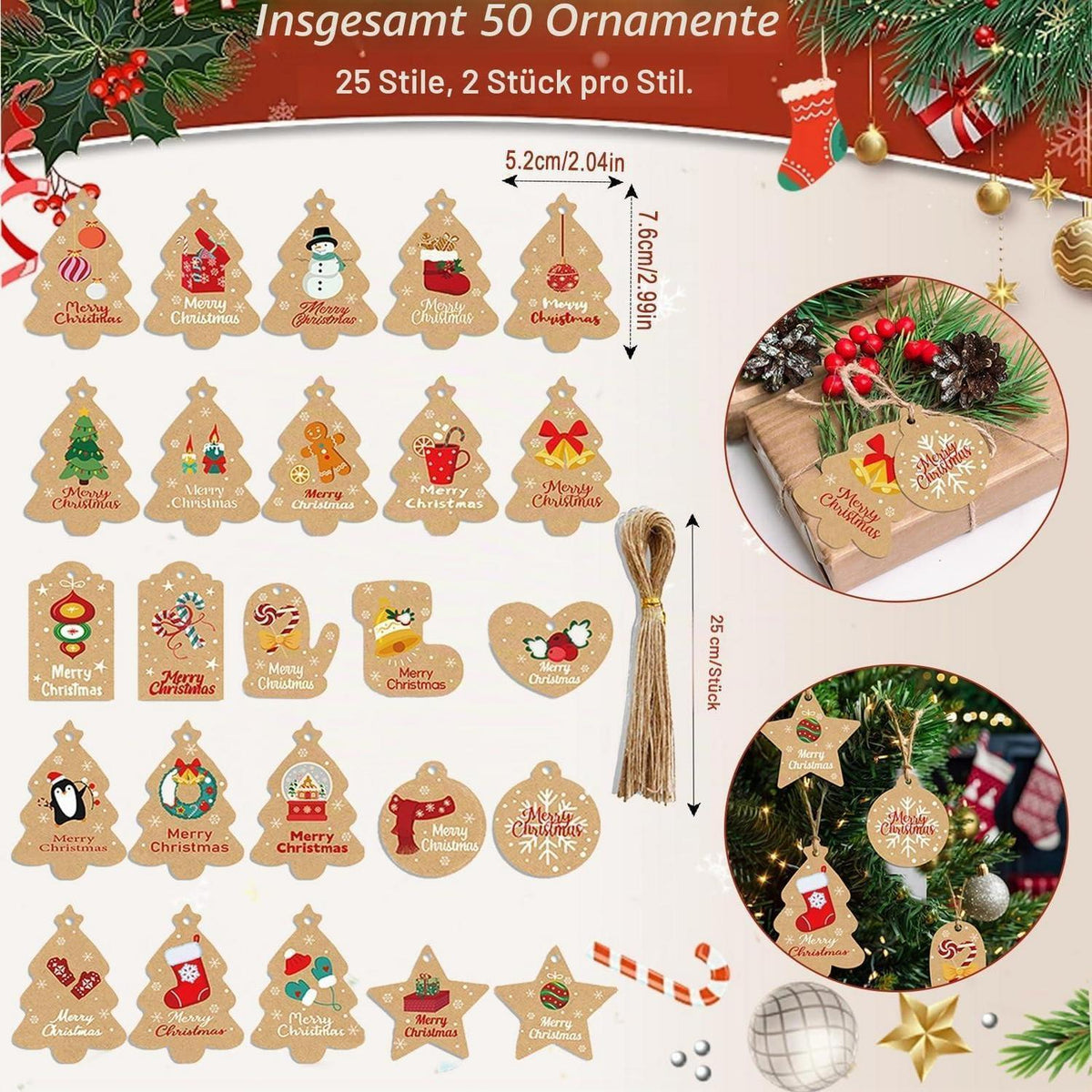 Weihnachtsbaumdecke Weiß Kunstfell 120 cm mit Schneeflocken & 50 Anhängern