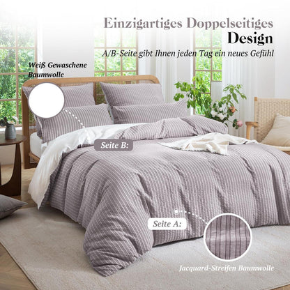 Bettwäsche-Set 135x200 Baumwolle Violett 4tlg. Jacquard & Stone Washed