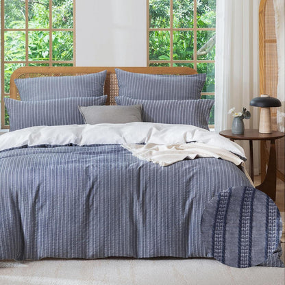 Bettwäsche-Set 135x200 Baumwolle Marineblau 4tlg. Jacquard & Stone Wash