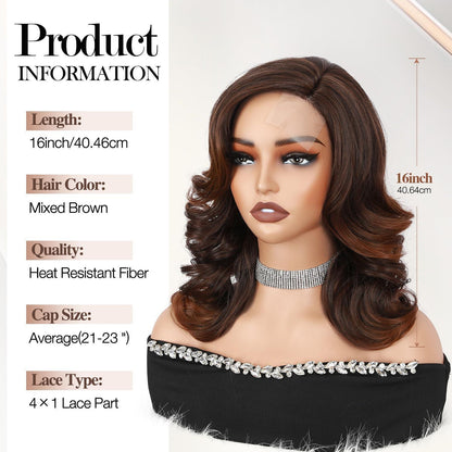 WIGNEE Body Wave Perücke Braun Gemischt 4/30, 16 Zoll