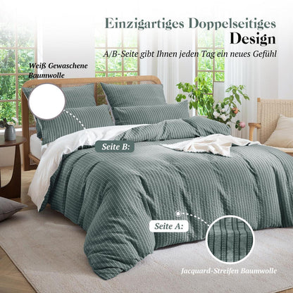 Bettwäsche-Set 135x200 Dunkelgrün, 4tlg. Baumwolle Jacquard