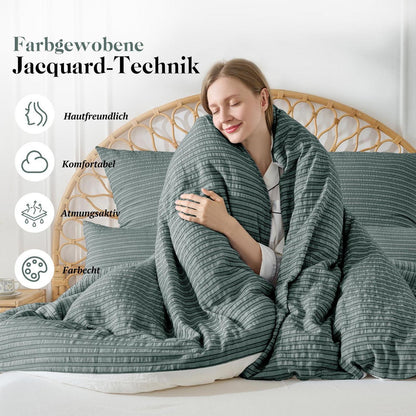 Bettwäsche-Set 135x200 Dunkelgrün, 4tlg. Baumwolle Jacquard