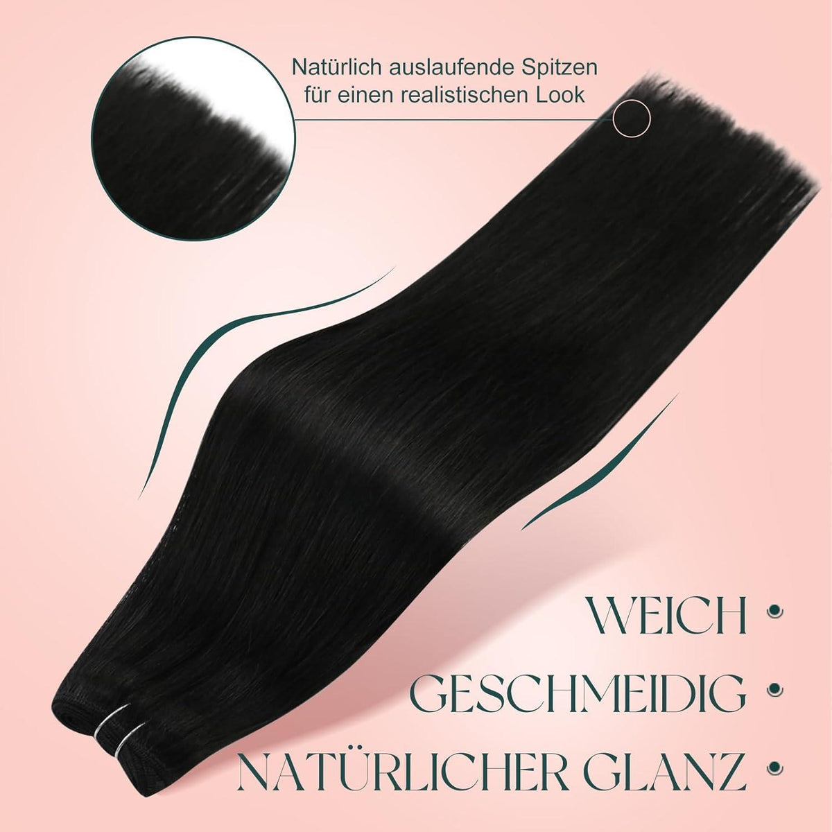 Echthaar Tressen Schwarz – 50cm, 100g, Zum Einnähen