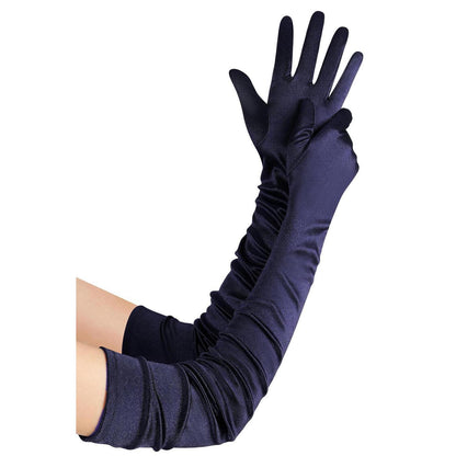 Lange Satinhandschuhe Damen Marineblau 70cm
