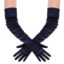 Lange Satinhandschuhe Damen Marineblau 70cm