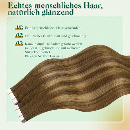 Echthaar Tape Extensions Braun Ombre 55cm – Natürliche Verlängerung