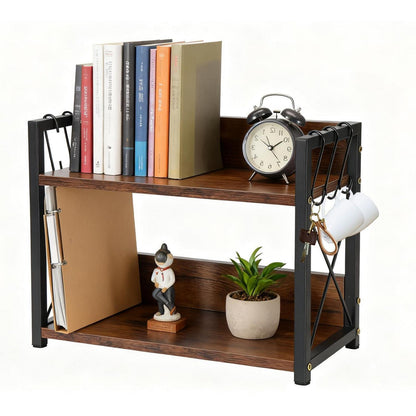 2-Tier Kaffee Tee Organizer mit Tassenhalter aus Holz & Eisen