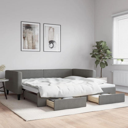 Tagesbett ausziehbar mit Schubladen & Schlaffunktion – Dunkelgrau 100x200 cm