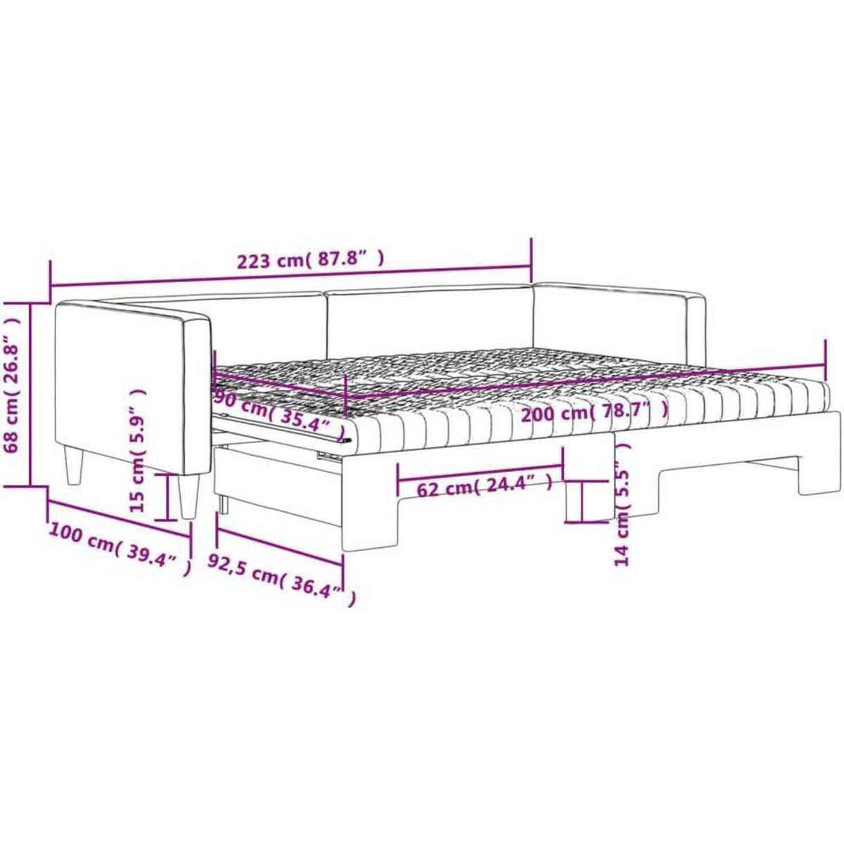 2-Sitzer Schlafsofa mit Bettkasten & Matratze – 90x200 cm