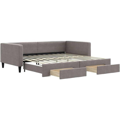 Tagesbett ausziehbar mit Schubladen – Schlafsofa 2-Sitzer Taupe