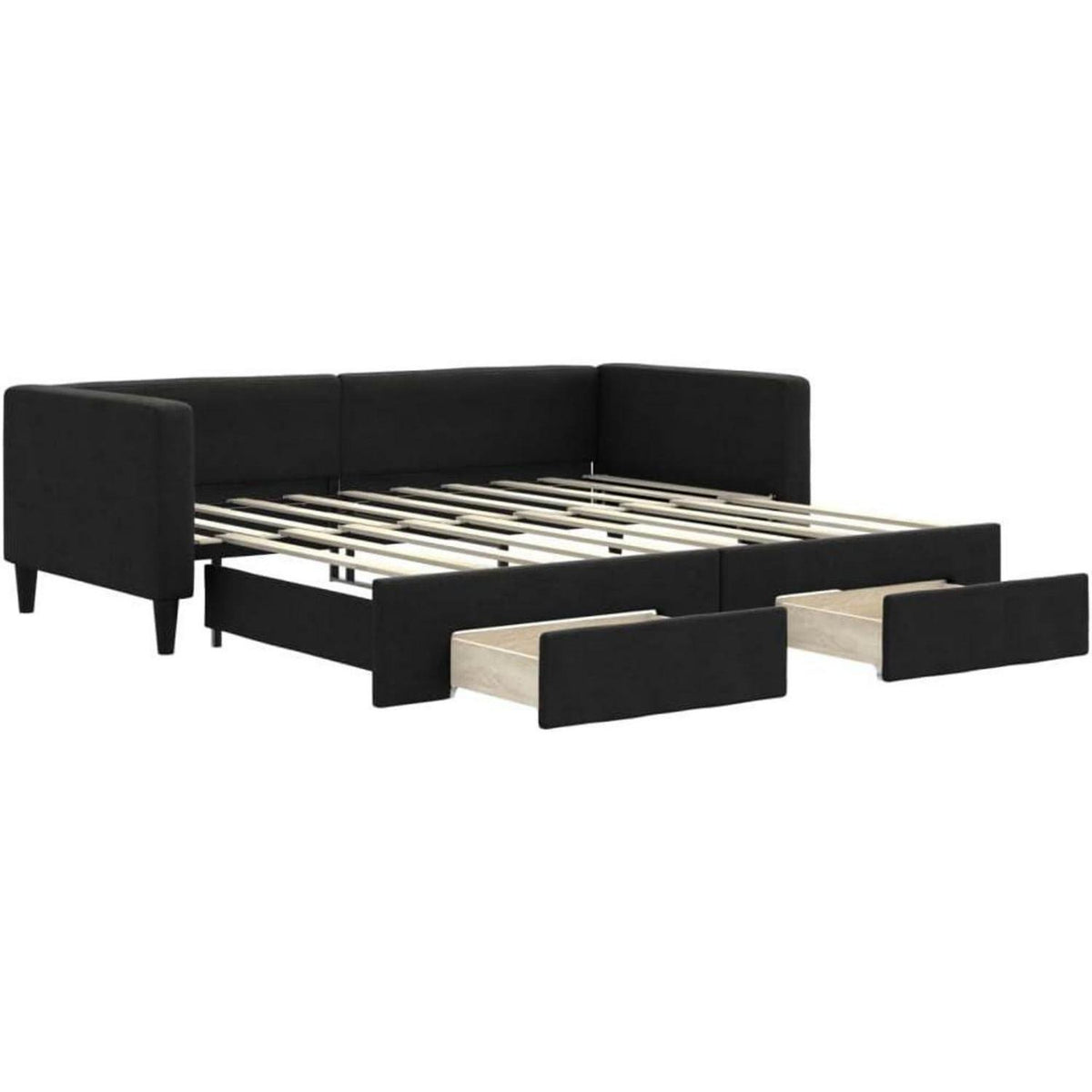 Tagesbett ausziehbar mit Schubladen – 90x190 cm Schlafsofa Schwarz