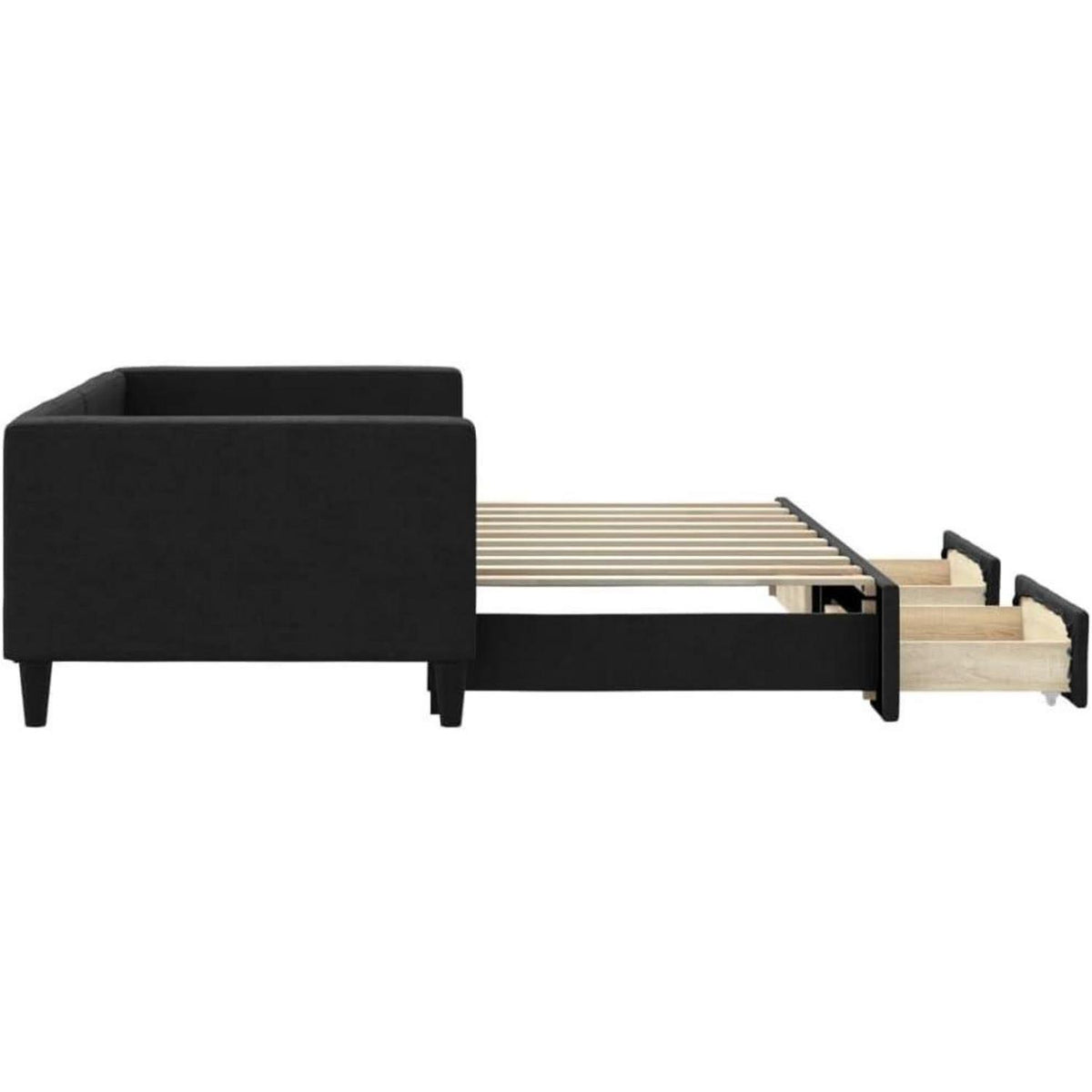 Tagesbett ausziehbar mit Schubladen – 90x190 cm Schlafsofa Schwarz