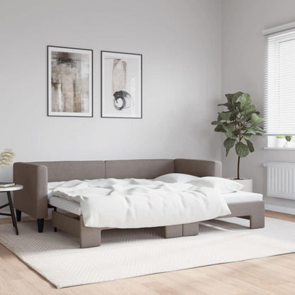 Schlafsofa 2-Sitzer Taupe – Ausziehbett mit Bettkasten